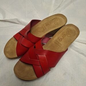 Yokono Candela Mora Cork Wedge Sandal  Red Leather Cross Strap Spain  Size 9.5